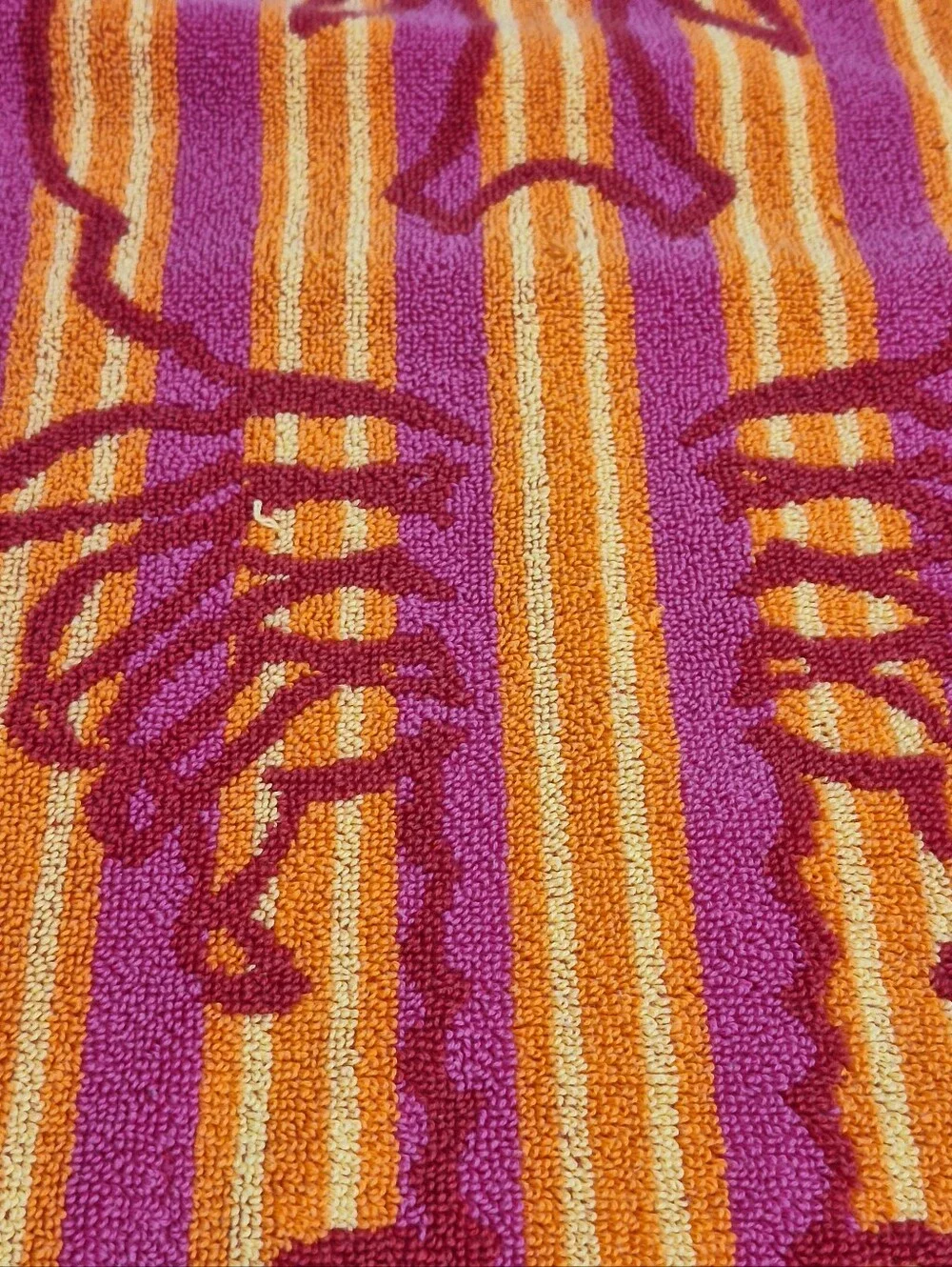 Vtg 90s Palm Cove Lobster Beach Towel Red Orange Pink Ocean 57x30 Inch Retro